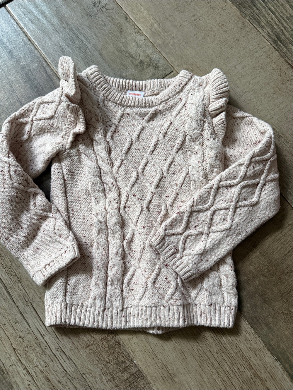 Gymboree Cream Speckled Cable-Knit Ruffle Shoulder Sweater